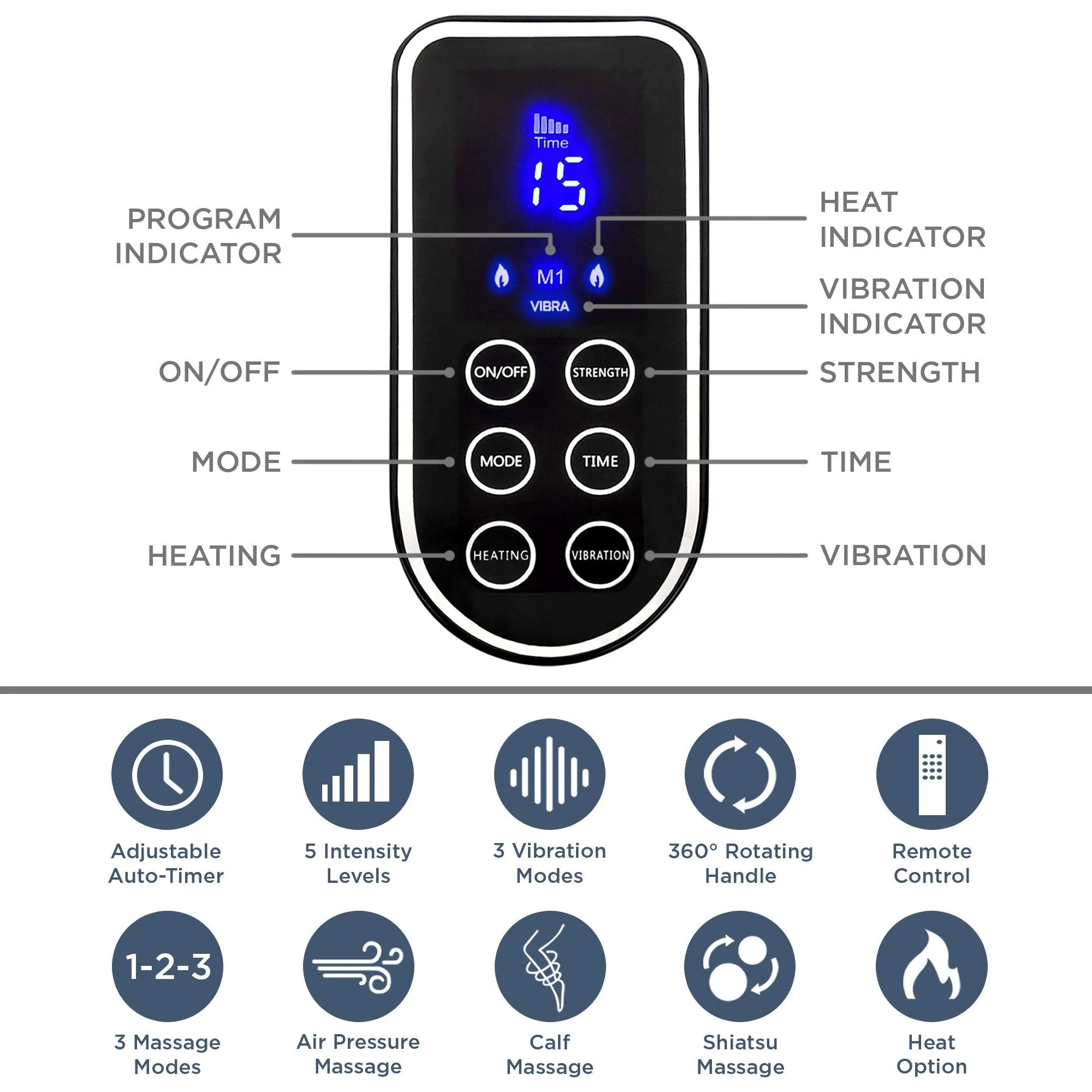 Air Compression Shiatsu Calf & Foot Therapeutic Massager w/ Heat, Rollers