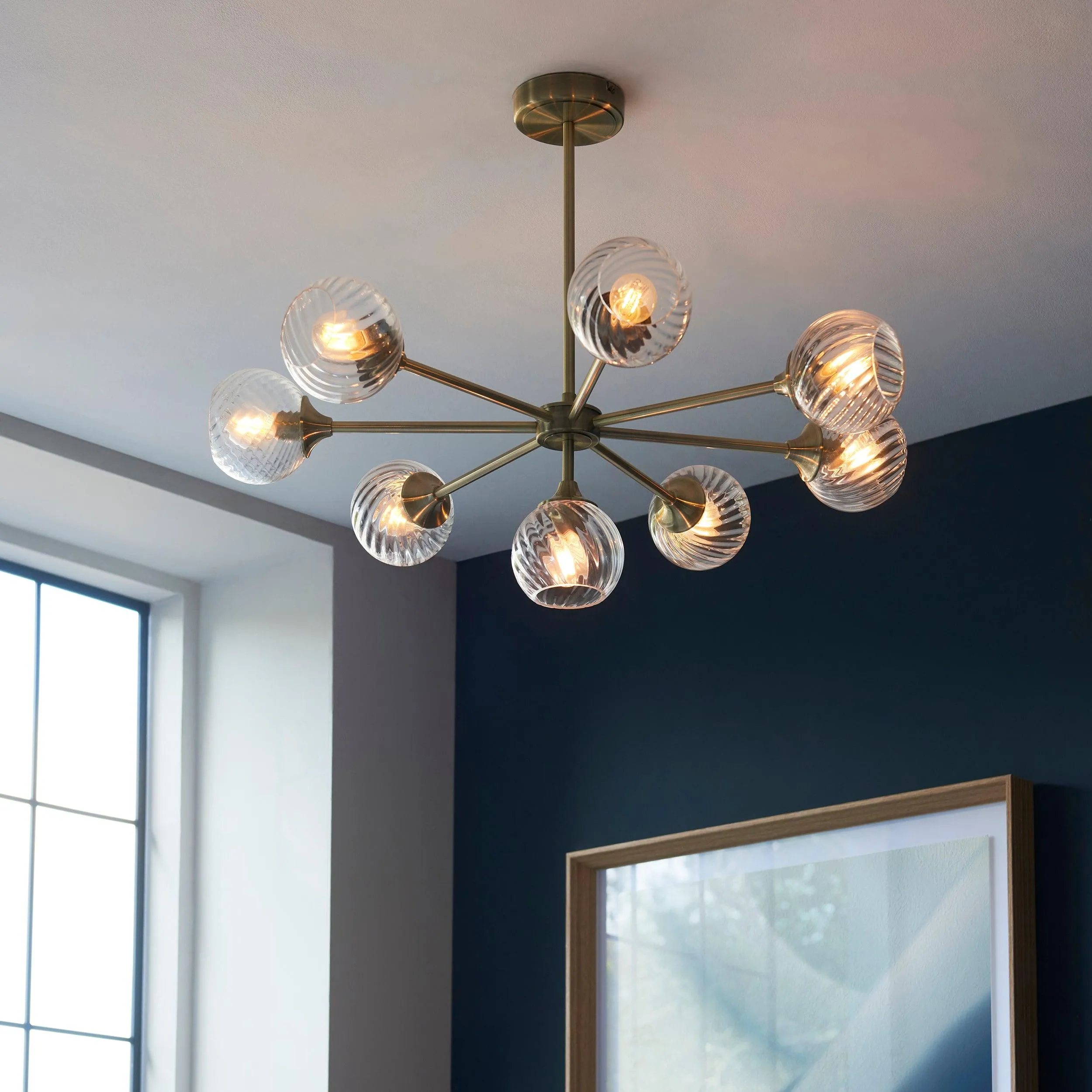 Allegra 8 Light Brass Pendant - Glass Shades