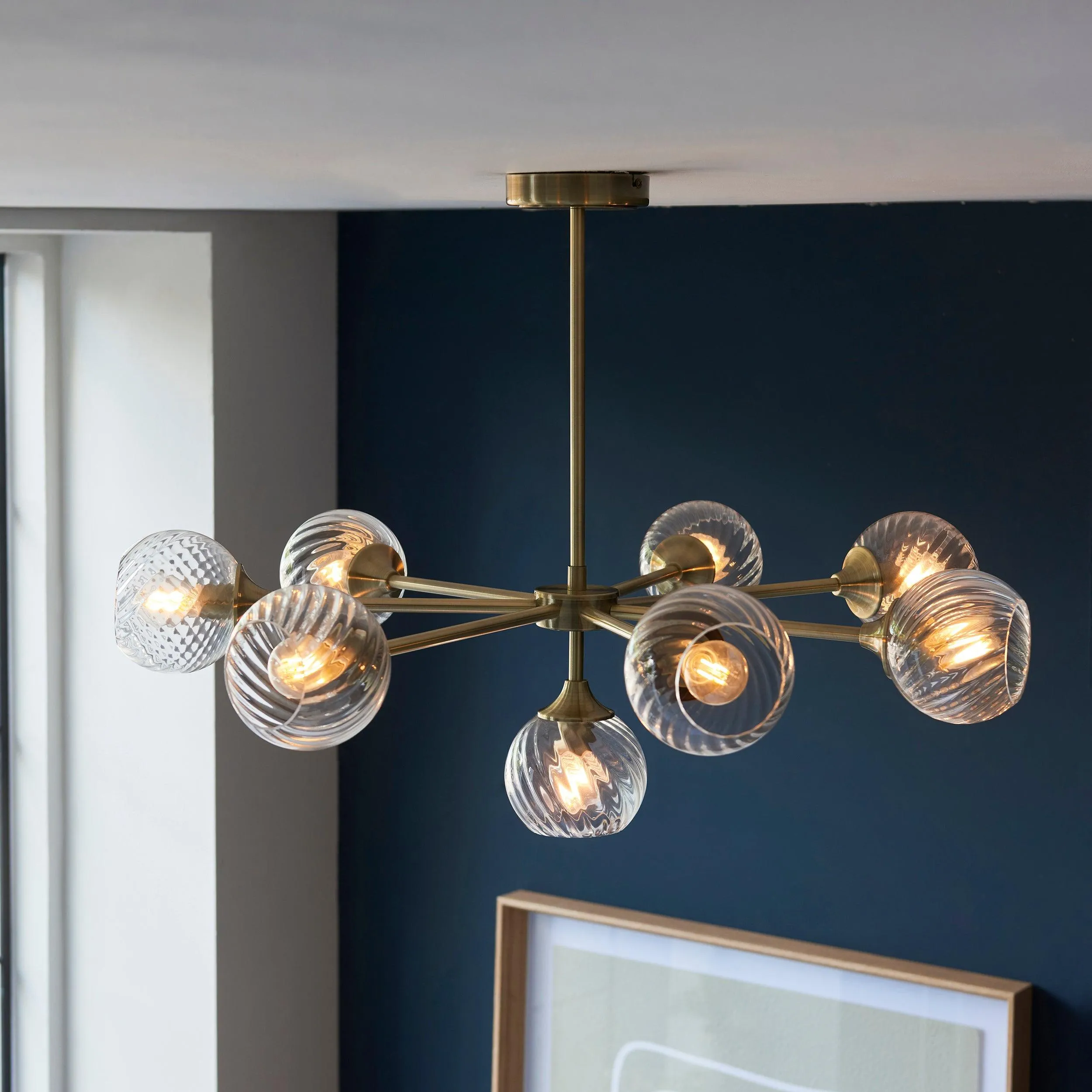 Allegra 8 Light Brass Pendant - Glass Shades