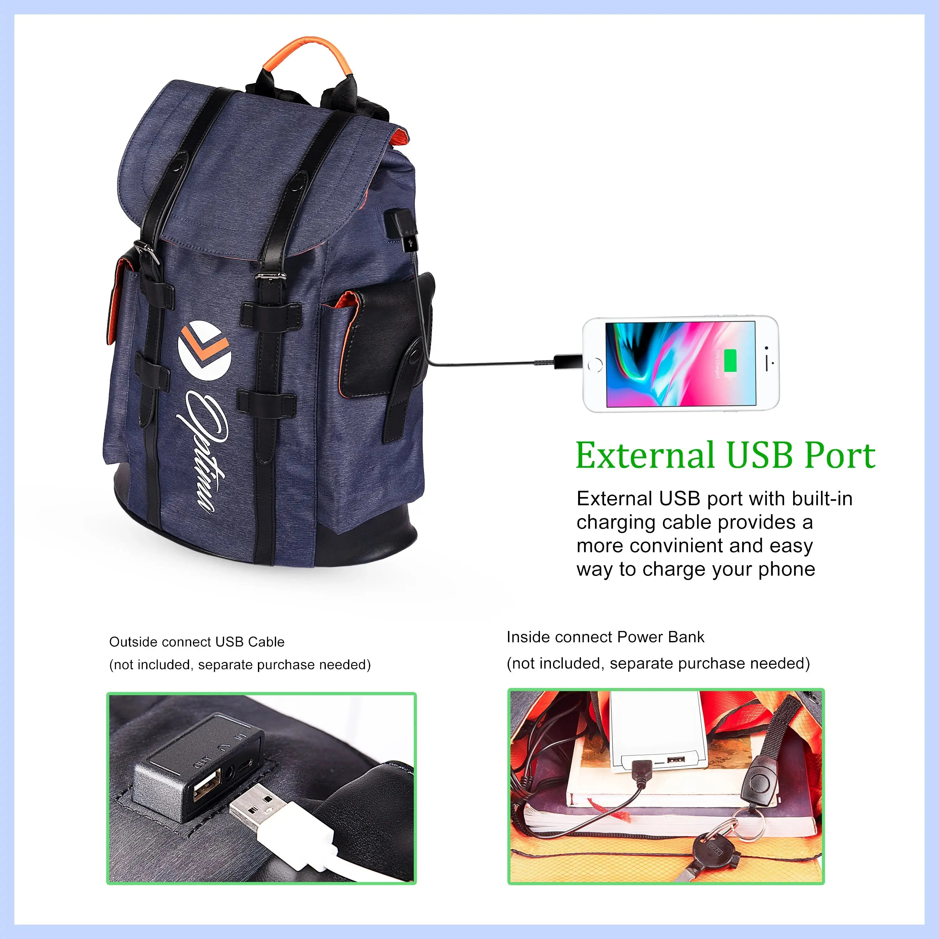 Carter Bag With Usb And Aux Port Backpack (Navy Blue) (OPT-N-041)