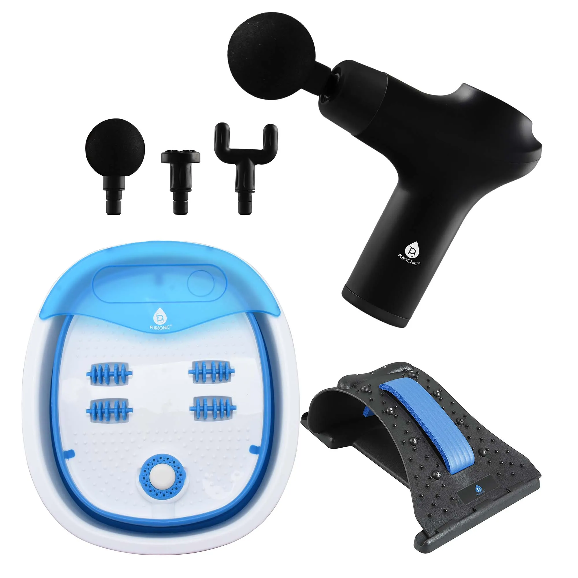 Head-to-Toe Relaxation Bundle: Massage Gun, Neck & Shoulder Stretcher, Foot Massager