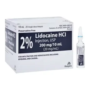 Lidocaine 2% for Injection 10 mL Ampules 25/tray by Pfizer (RX)