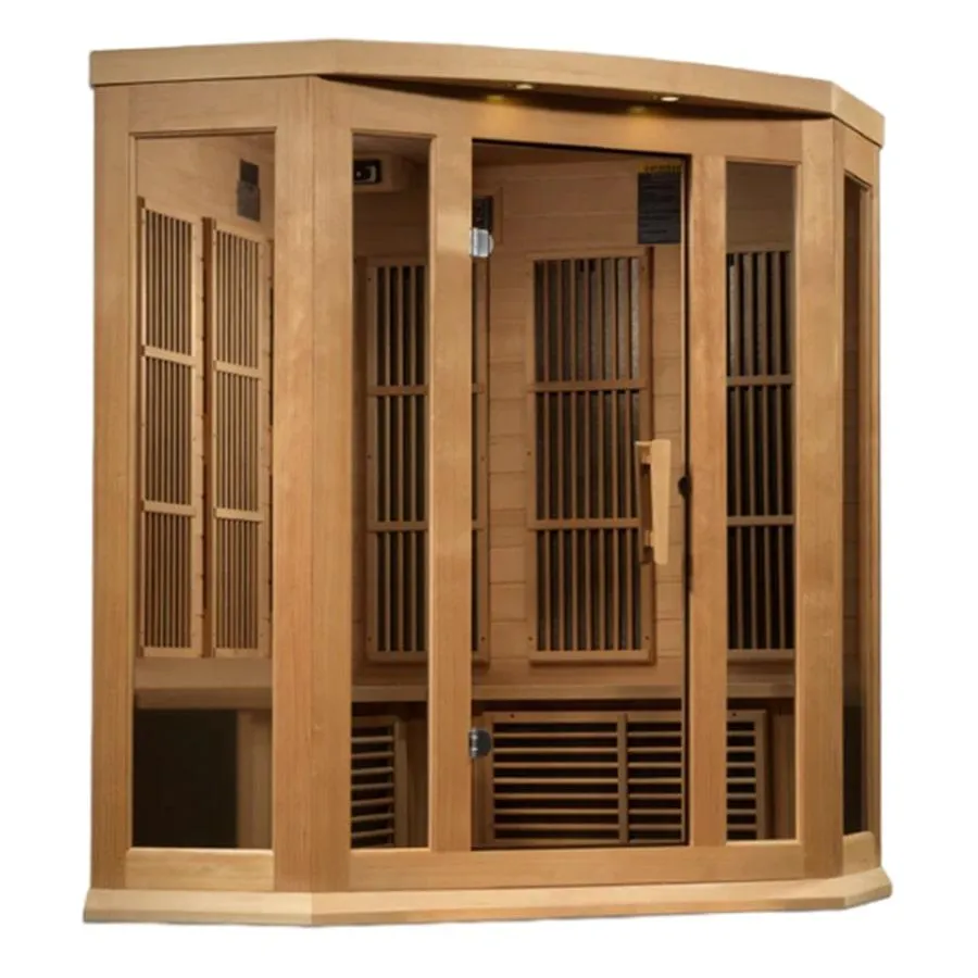 Maxxus 3 Person Corner Low EMF FAR Infrared Sauna - Canadian Hemlock