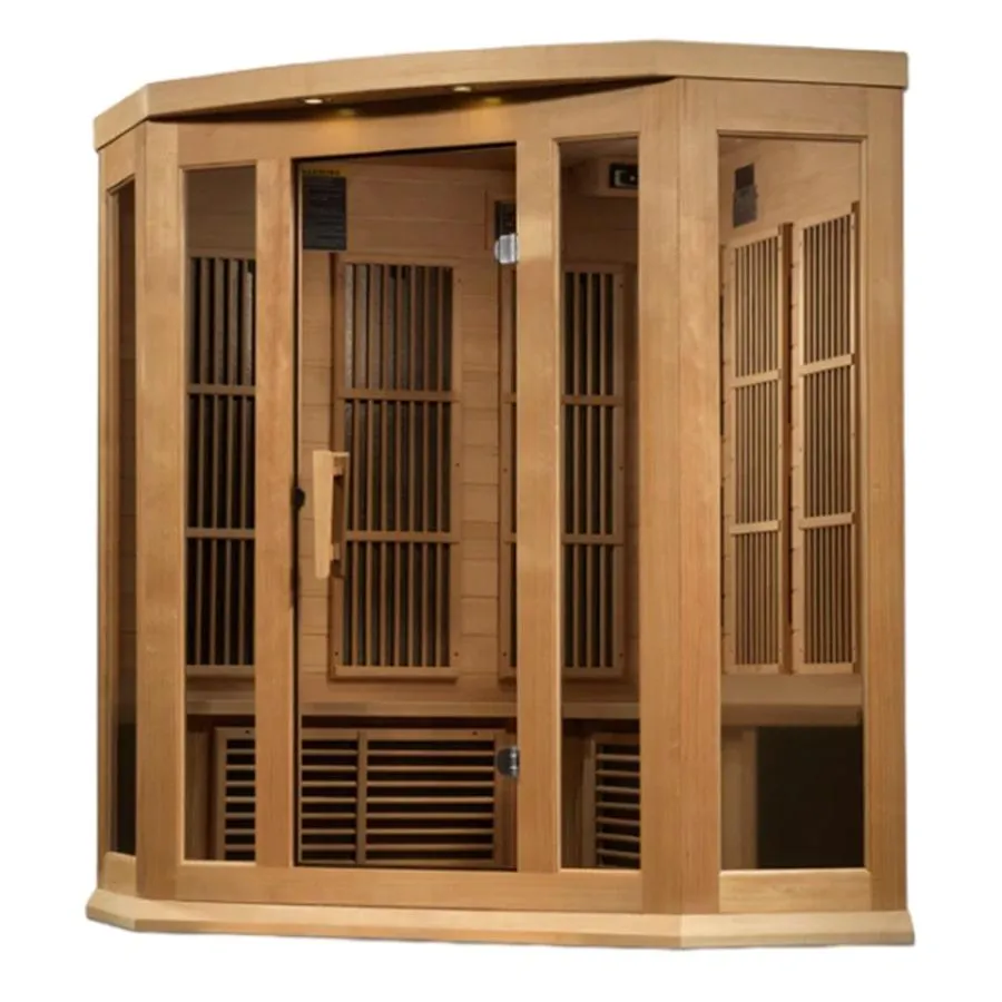 Maxxus 3 Person Corner Low EMF FAR Infrared Sauna - Canadian Hemlock