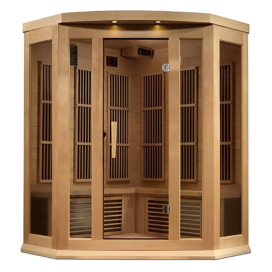 Maxxus 3 Person Corner Low EMF FAR Infrared Sauna - Canadian Hemlock