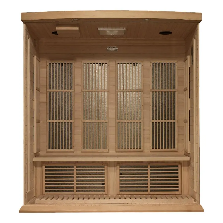 Maxxus 4 Person Corner Near Zero EMF FAR Infrared Sauna - Canadian Hemlock