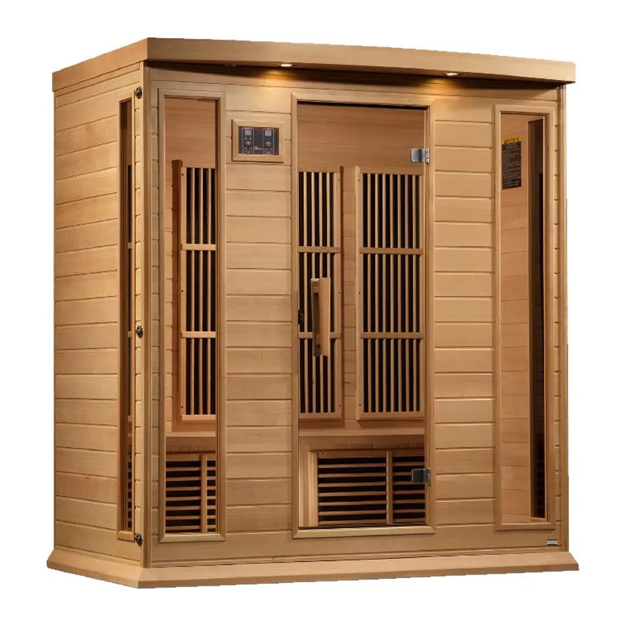 Maxxus 4 Person Corner Near Zero EMF FAR Infrared Sauna - Canadian Hemlock