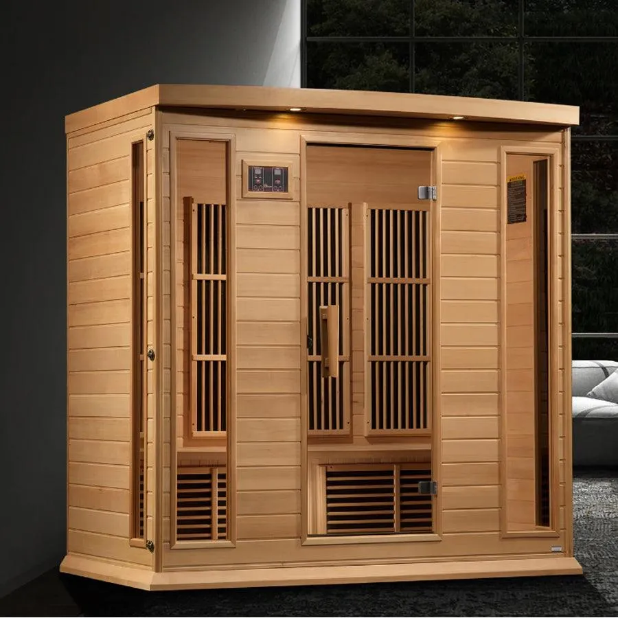 Maxxus 4 Person Corner Near Zero EMF FAR Infrared Sauna - Canadian Hemlock