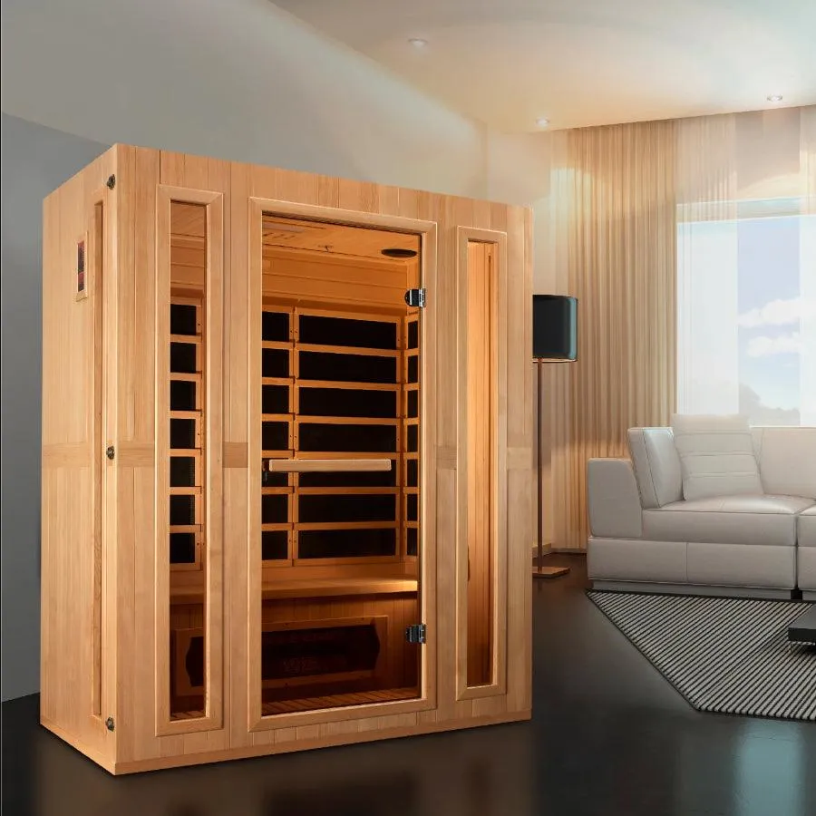 Maxxus "Trinity" Dual Tech 3-Person Corner Low EMF FAR Infrared Sauna - Canadian Hemlock