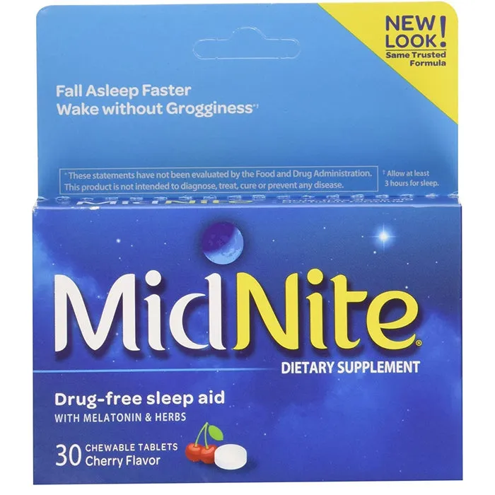 MidNite Chewable Sleep Aid Melatonin Cherry Flavor 30 Tablets