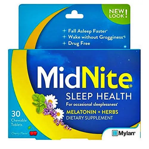 MidNite Chewable Sleep Aid Melatonin Cherry Flavor 30 Tablets