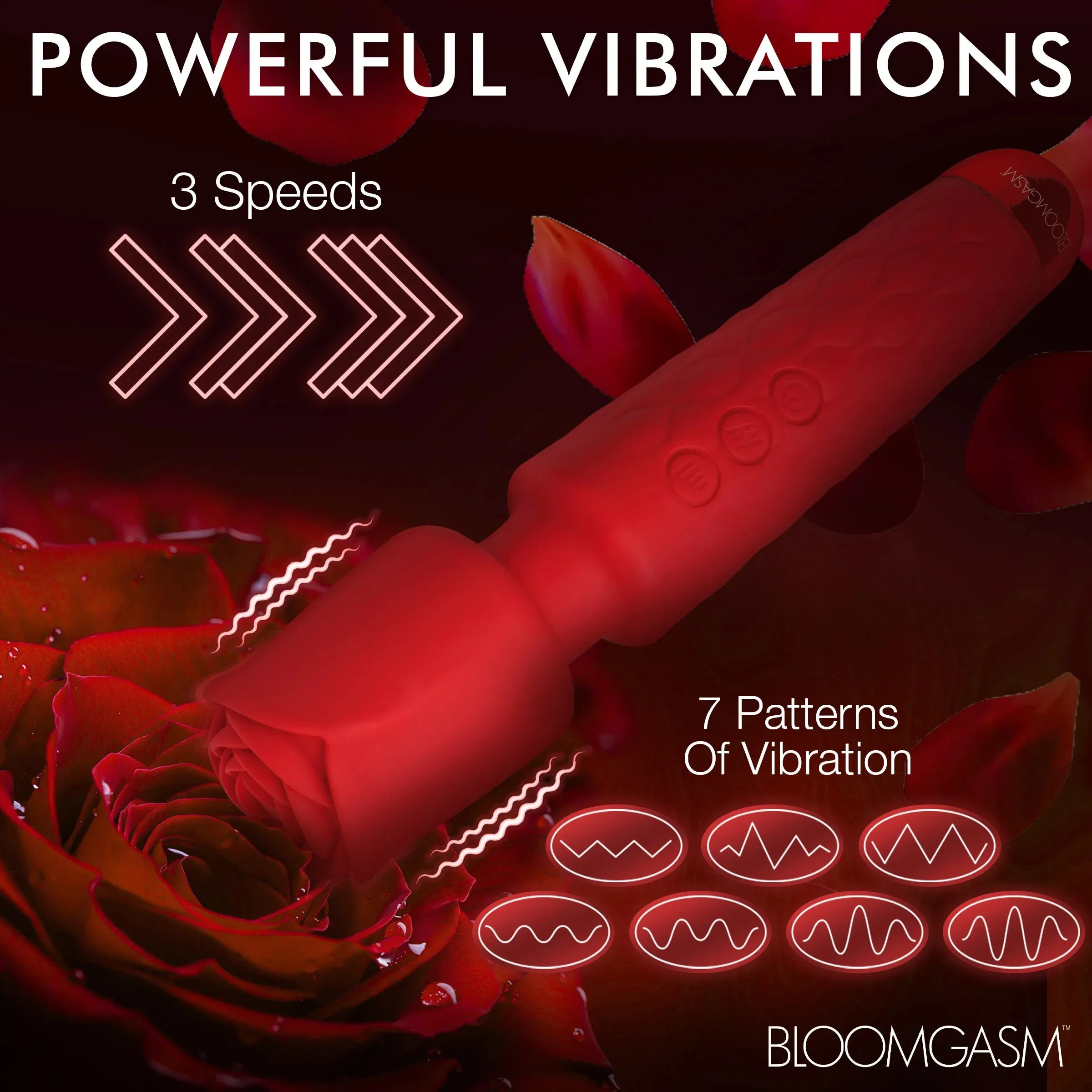 Pleasure Rose 10x Silicone Wand with Rose Attachment - Red