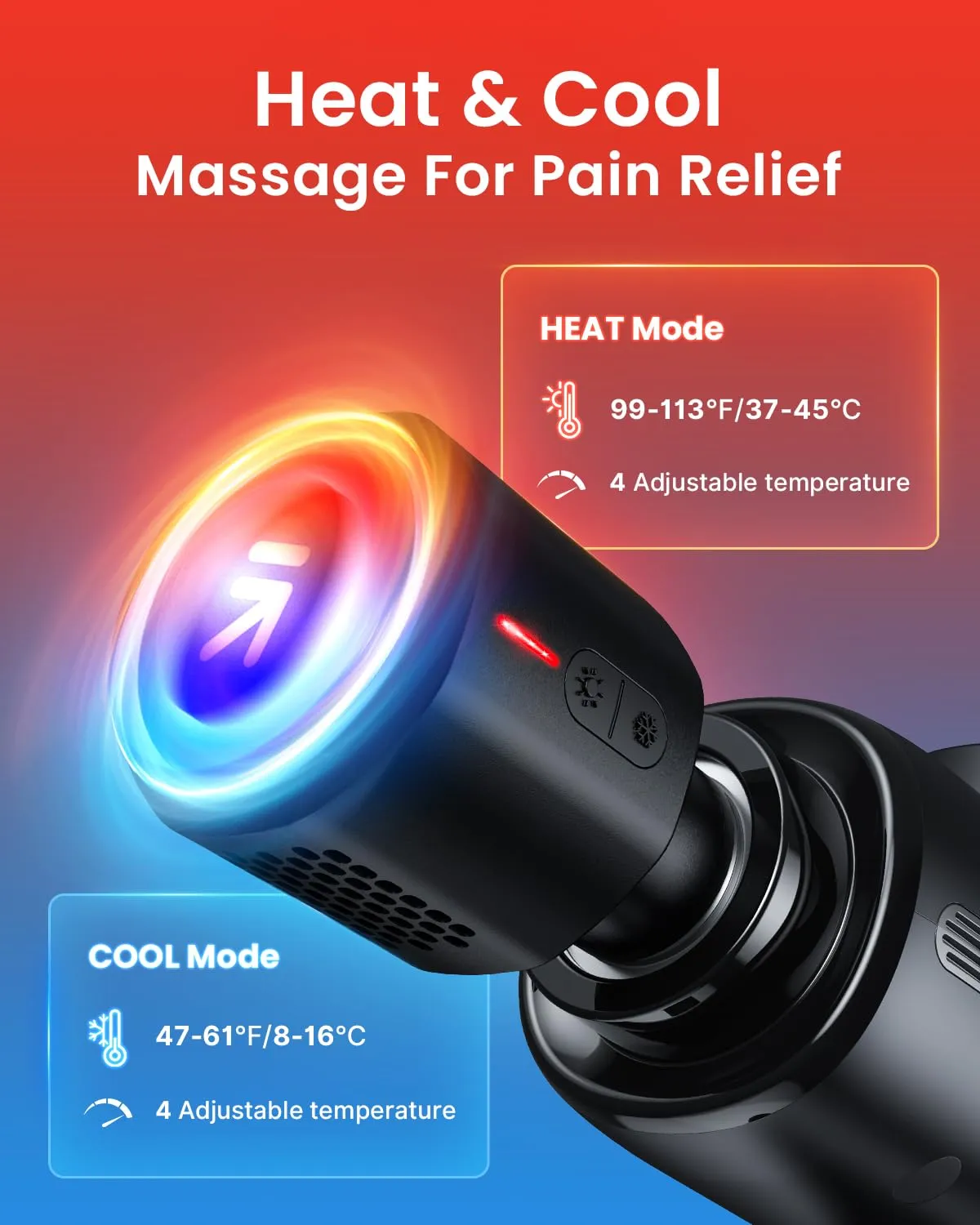 RENPHO Thermacool Massage Gun Deep Tissue with Heat and Cold Head, Christmas Gifts, Handheld Muscle Massager Gun with Carry Case, Body Masajeador for Men Women, FSA HSA Eligible Active Heat