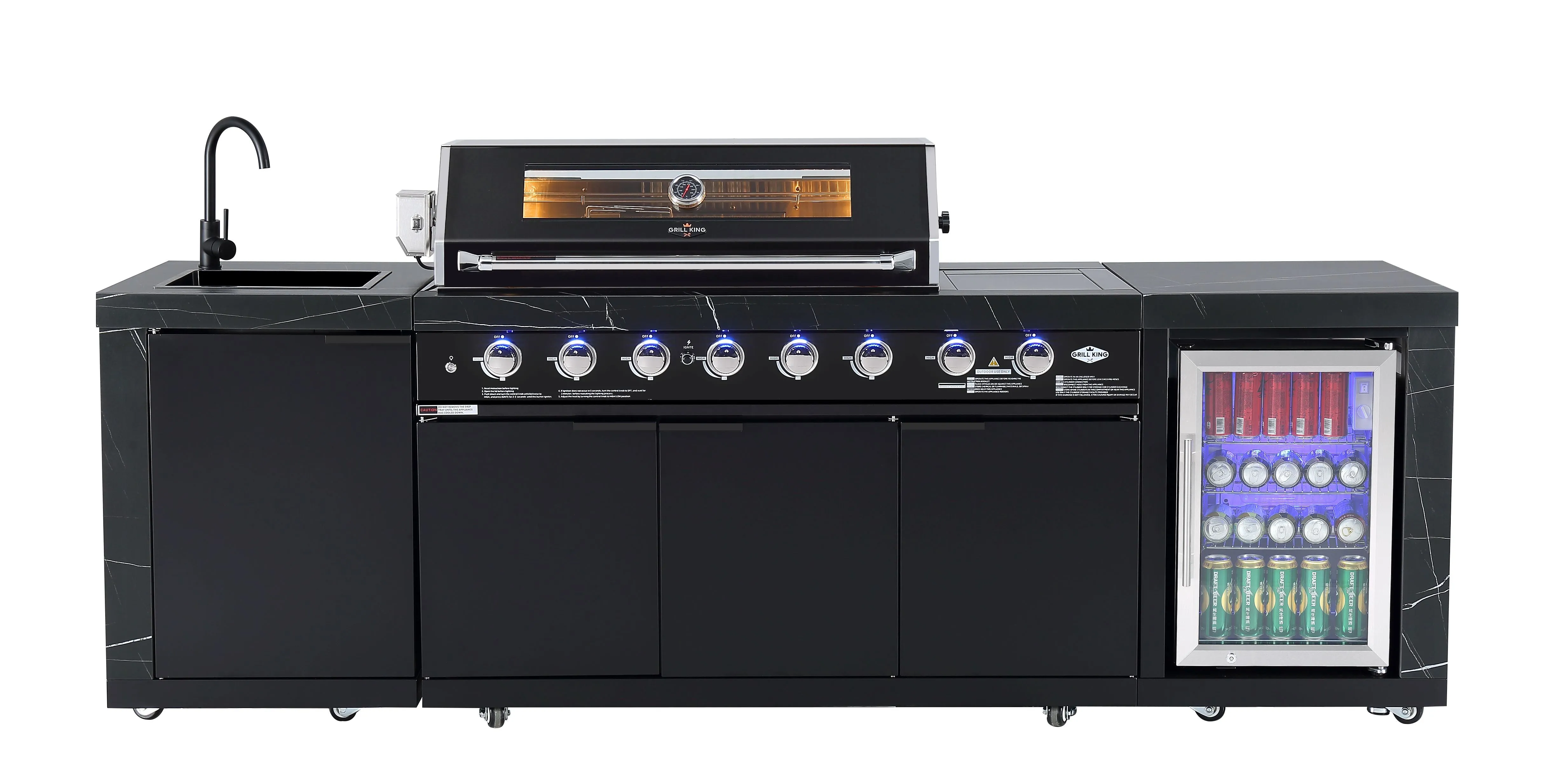 Rockpool Black 6B   188L Kegerator : Designer Outdoor Kitchen BBQ Package Inc Wok Burner, Fridge, Sink, Rotisserie & BBQ Covers.