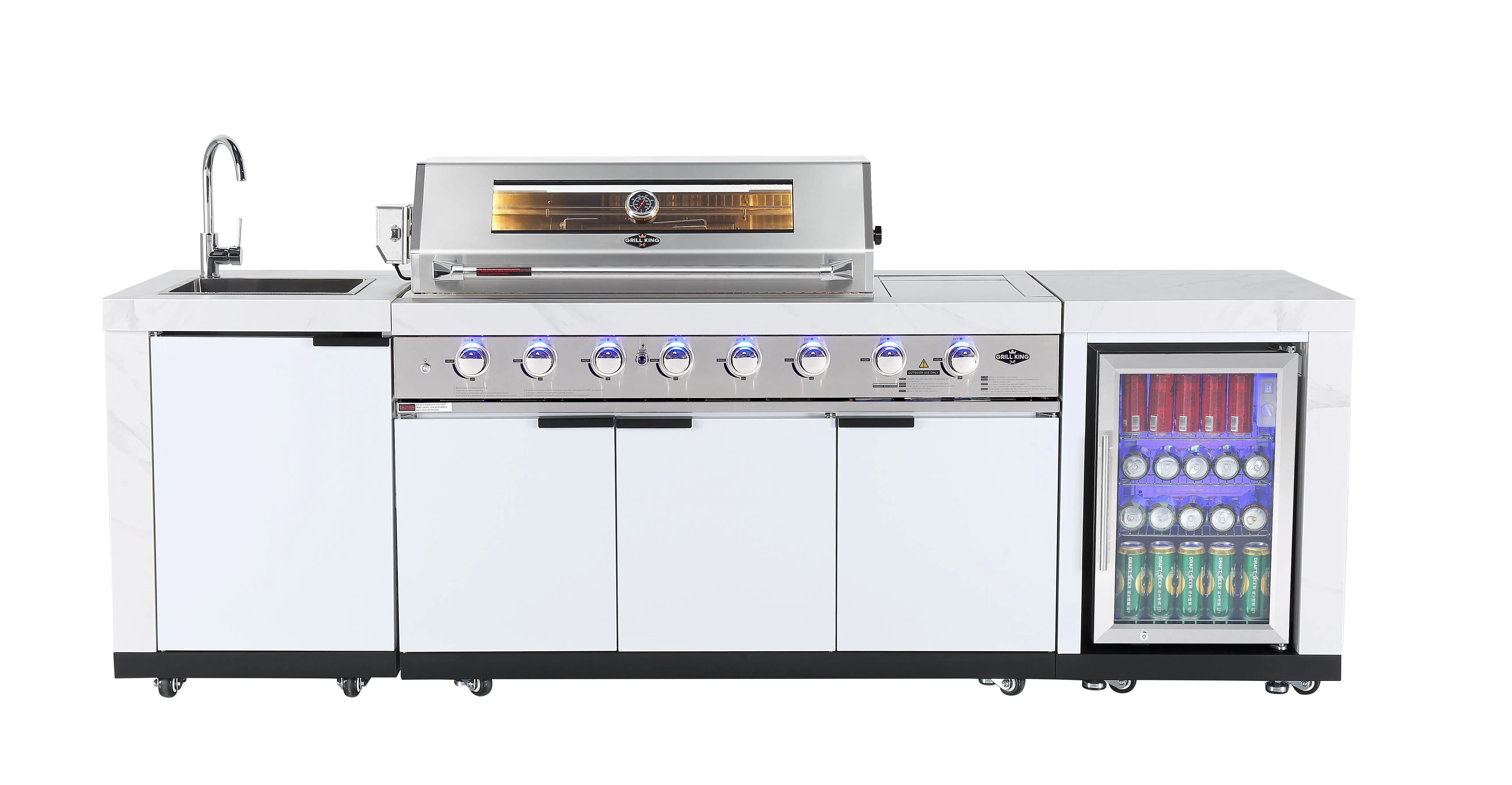 Rockpool White 6B   188L Kegerator : Designer Outdoor Kitchen BBQ Package Inc Wok Burner, Fridge, Sink, Rotisserie & BBQ Covers.