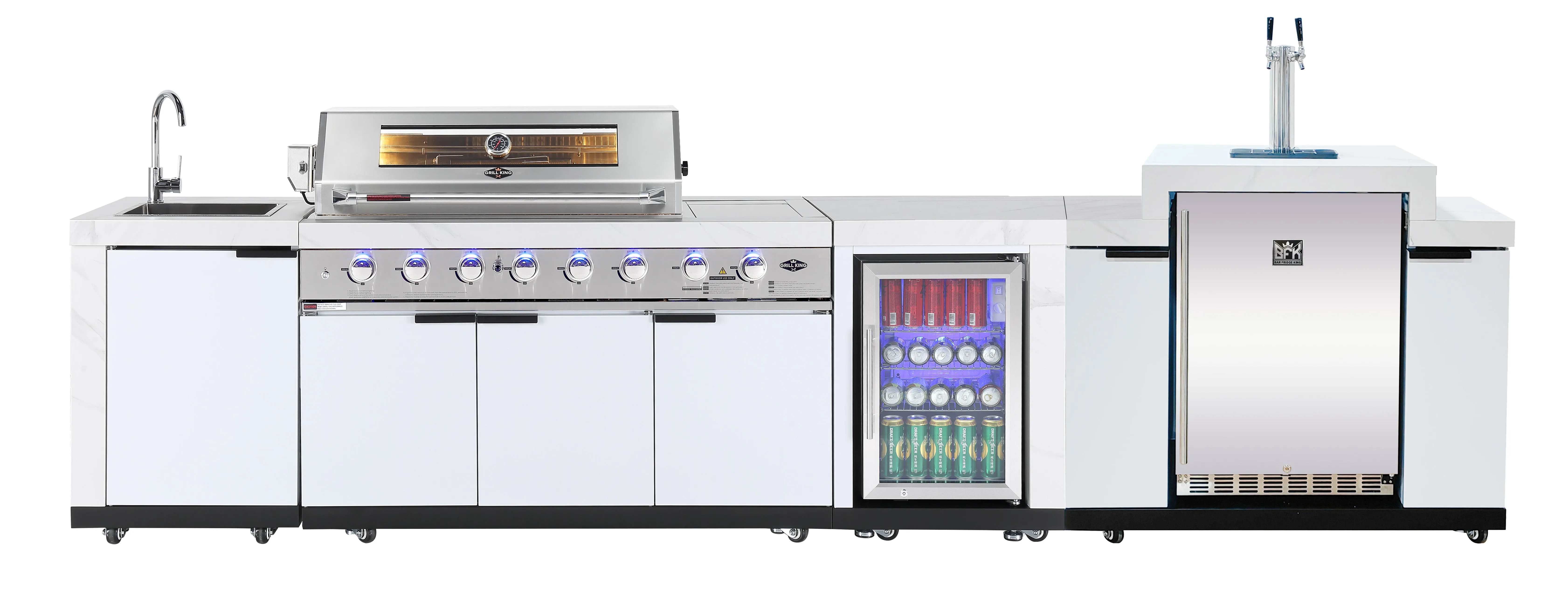 Rockpool White 6B   188L Kegerator : Designer Outdoor Kitchen BBQ Package Inc Wok Burner, Fridge, Sink, Rotisserie & BBQ Covers.