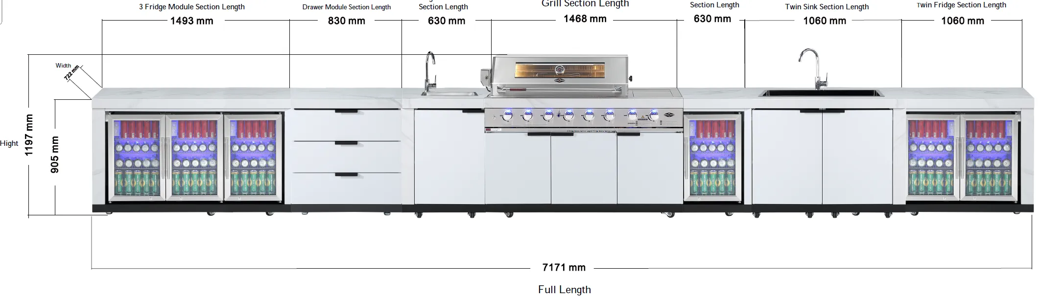 Rockpool White 6B   188L Kegerator : Designer Outdoor Kitchen BBQ Package Inc Wok Burner, Fridge, Sink, Rotisserie & BBQ Covers.