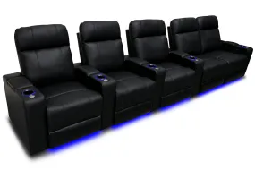 Valencia Piacenza Leather Home Theater Seating Power Headrest Row of 5 Loveseat Right, Black