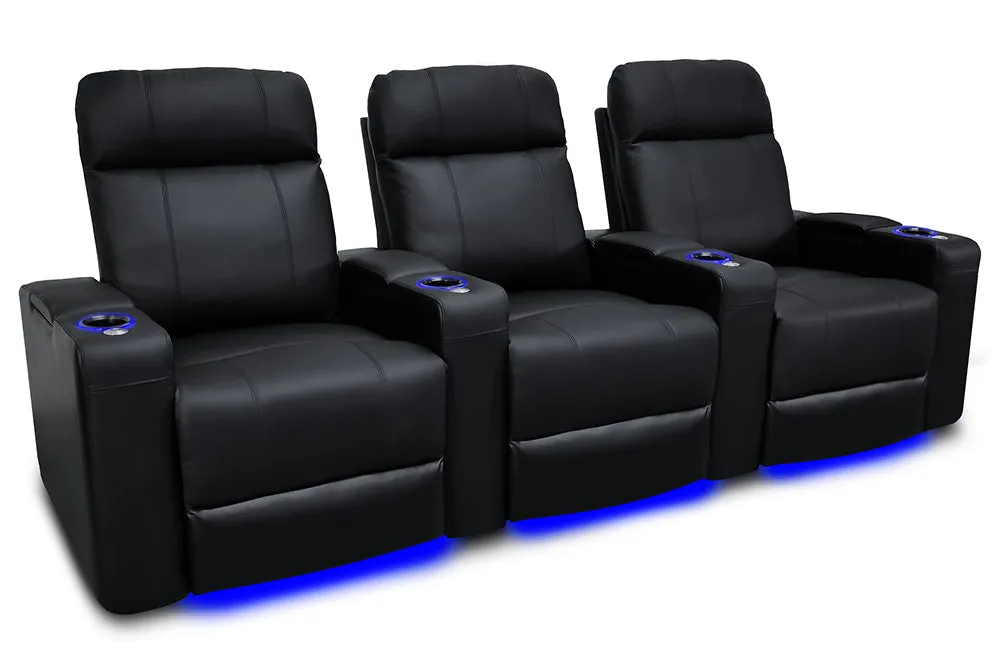 Valencia Piacenza Leather Home Theater Seating Row of 3, Black