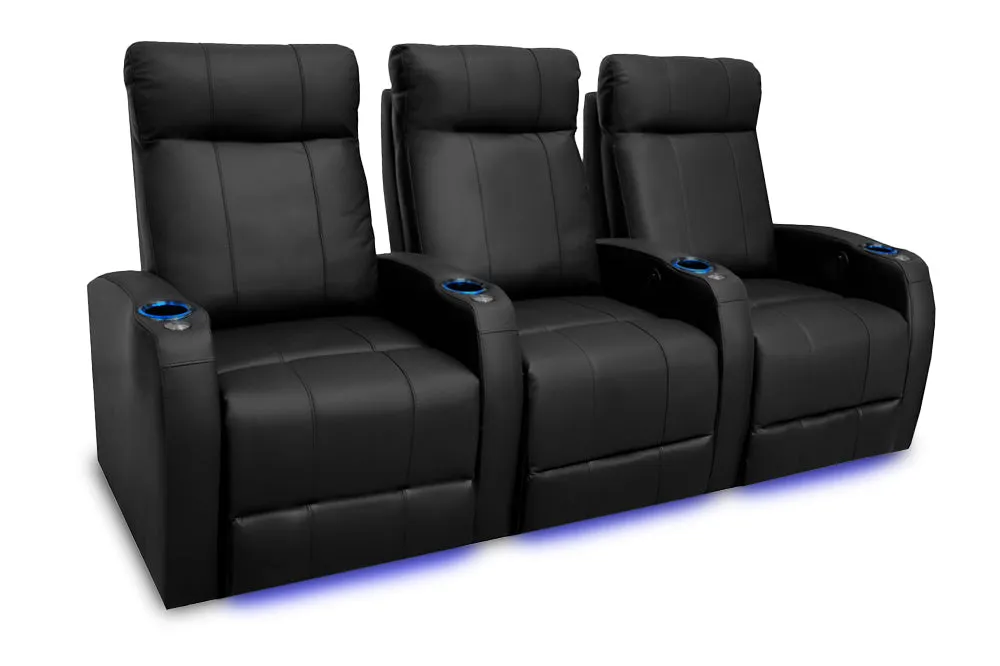 Valencia Syracuse Leather Home Theater Seating Row of 3, Black