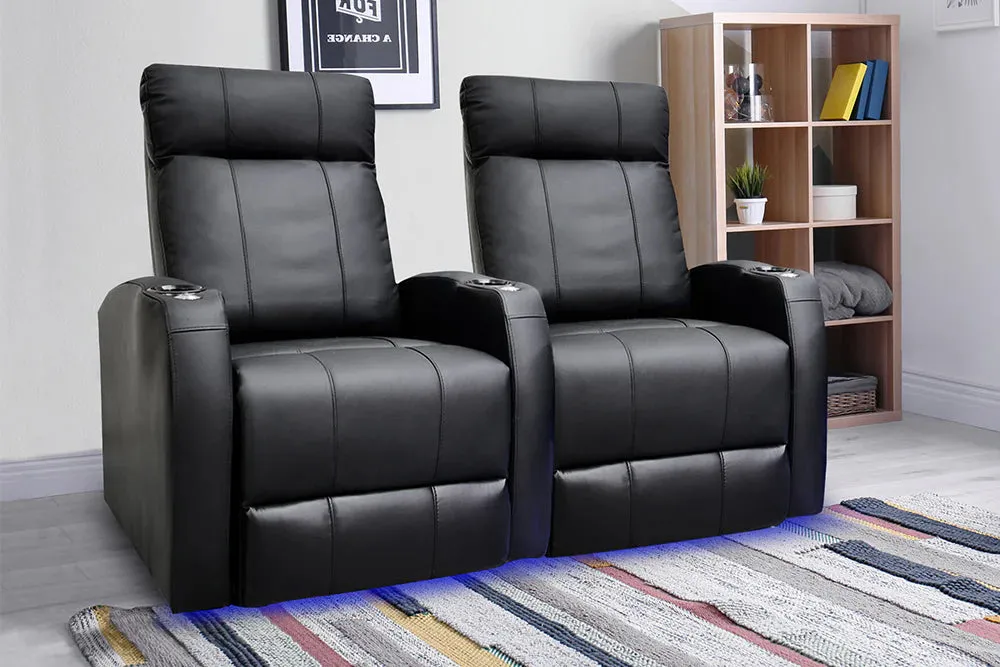 Valencia Syracuse Leather Home Theater Seating Row of 3, Black