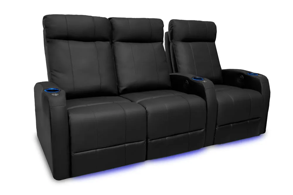 Valencia Syracuse Leather Home Theater Seating Row of 3 Loveseat Left, Black