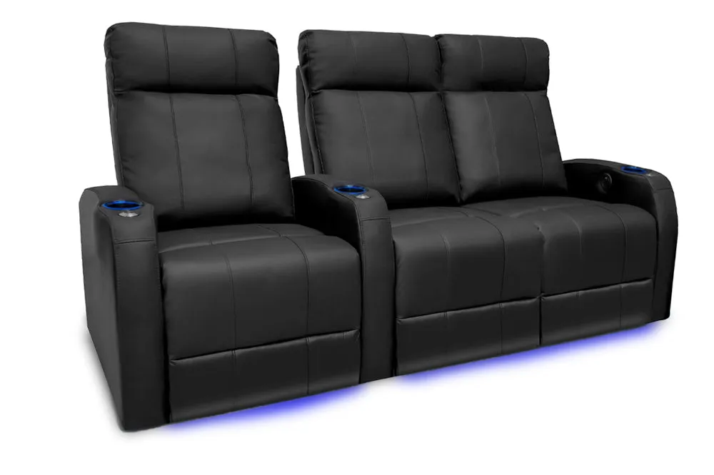 Valencia Syracuse Leather Home Theater Seating Row of 3 Loveseat Right, Black