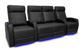 Valencia Syracuse Leather Home Theater Seating Row of 4 Loveseat Center, Black