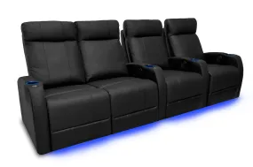 Valencia Syracuse Leather Home Theater Seating Row of 4 Loveseat Left, Black