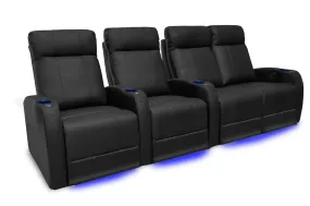 Valencia Syracuse Leather Home Theater Seating Row of 4 Loveseat Right, Black