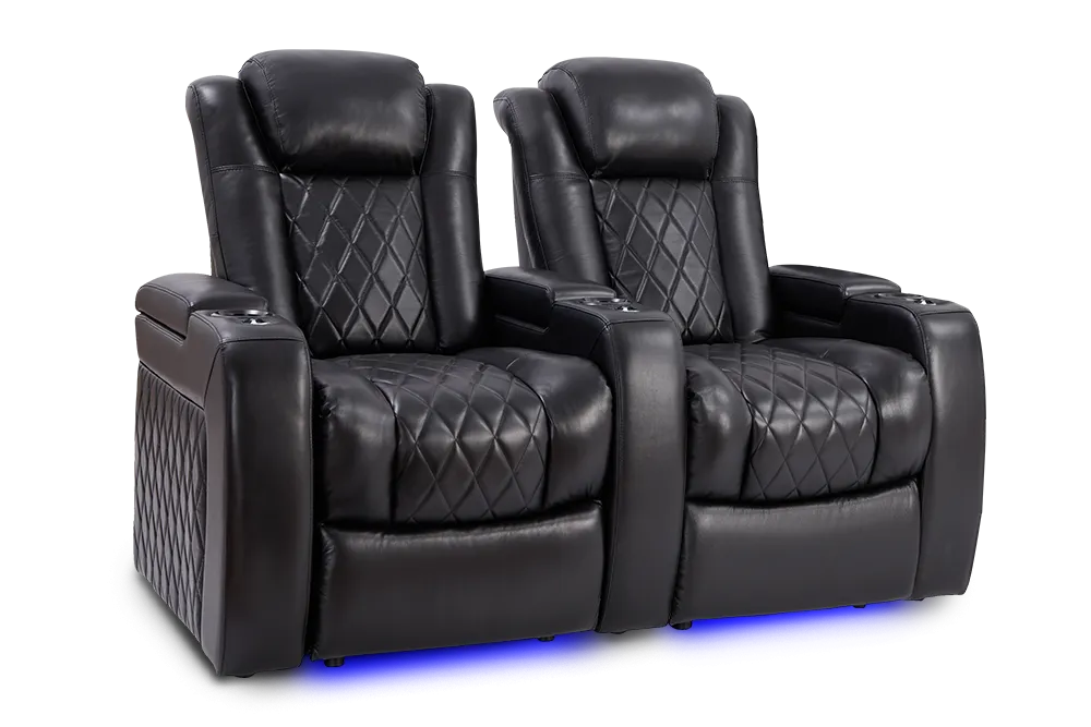 Valencia Tuscany Slim Leather Home Theater Seating Row of 2, Midnight Black