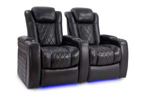 Valencia Tuscany Slim Leather Home Theater Seating Row of 2, Midnight Black