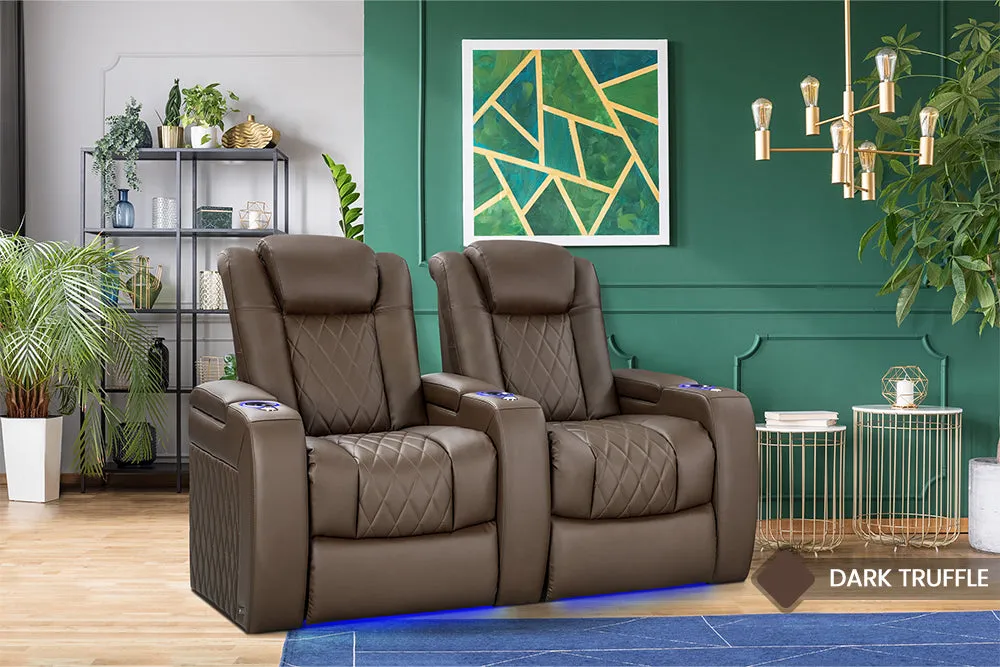 Valencia Tuscany Vegan Leather Home Theater Seating Row of 2, Dark Truffle