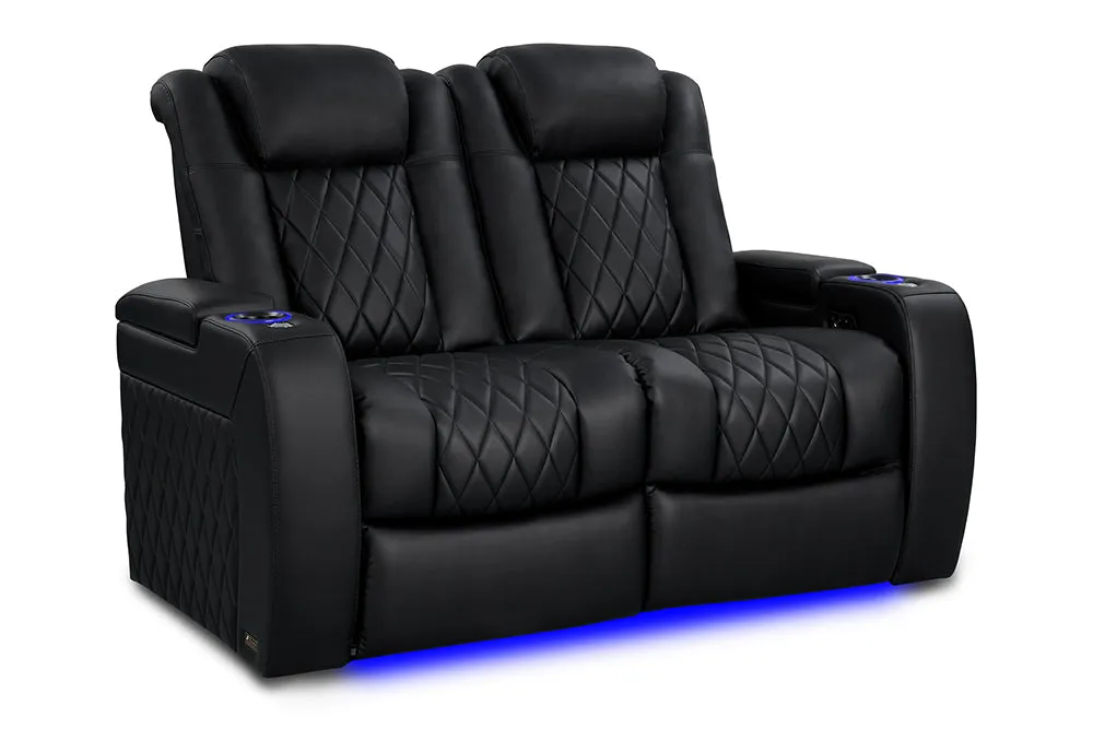 Valencia Tuscany Vegan Leather Home Theater Seating Row of 2 Loveseat, Deep Indigo