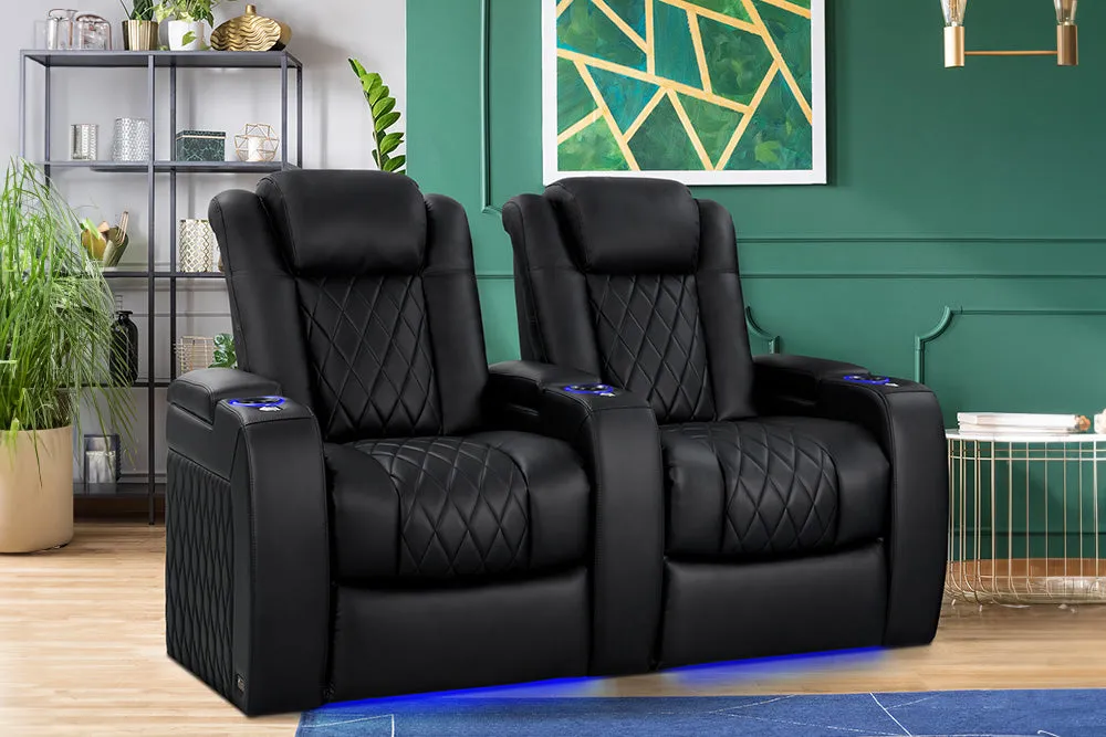 Valencia Tuscany Vegan Leather Home Theater Seating Row of 3, Deep Indigo