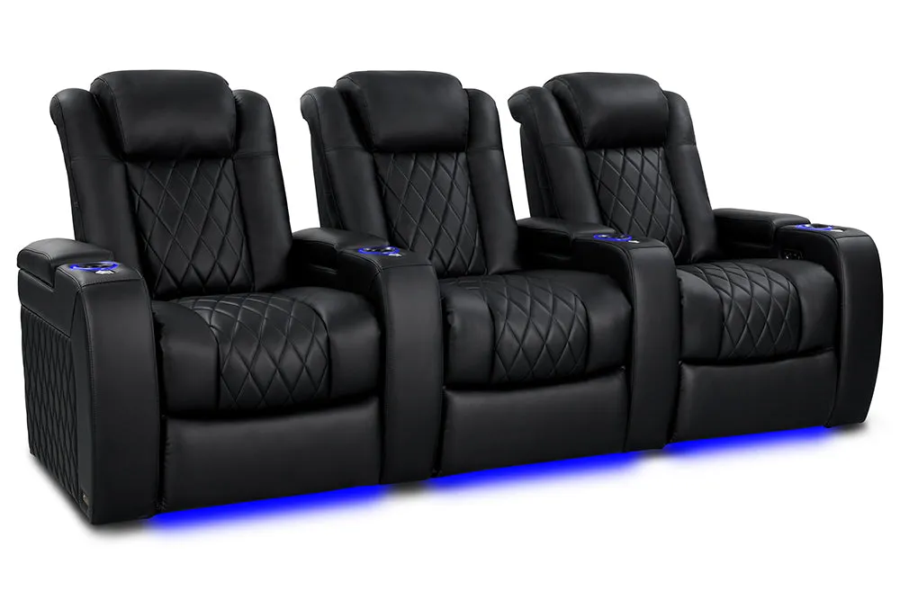 Valencia Tuscany Vegan Leather Home Theater Seating Row of 3, Deep Indigo