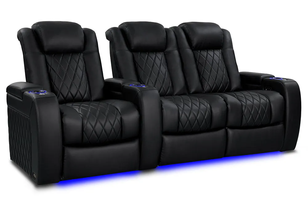 Valencia Tuscany Vegan Leather Home Theater Seating Row of 3 Loveseat Right, Deep Indigo