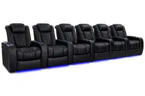 Valencia Tuscany Vegan Leather Home Theater Seating Row of 6, Deep Indigo