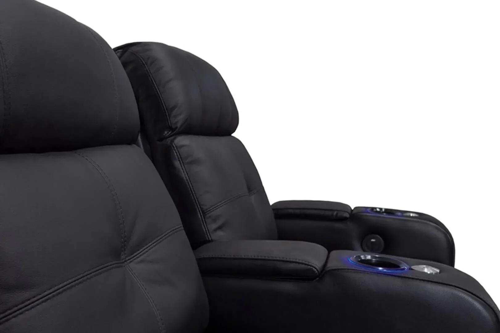 Valencia Verona Leather Home Theater Seating Power Headrest Row of 2 Loveseat, Black