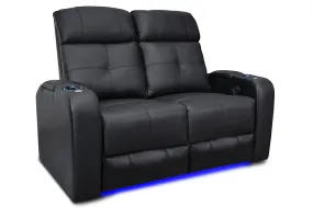 Valencia Verona Leather Home Theater Seating Power Headrest Row of 2 Loveseat, Black