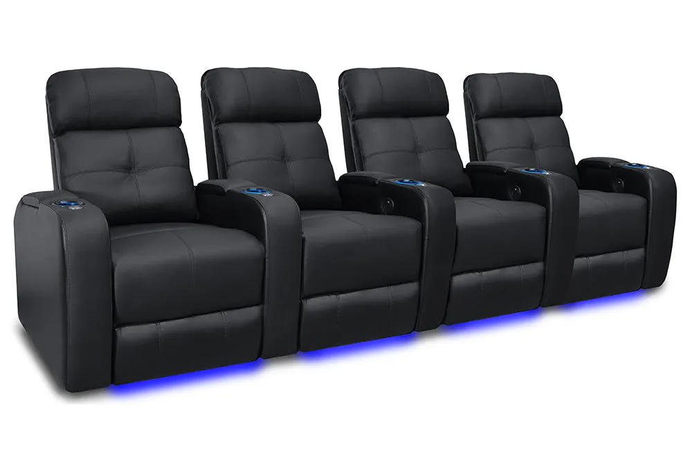 Valencia Verona Leather Home Theater Seating Power Headrest Row of 4, Black