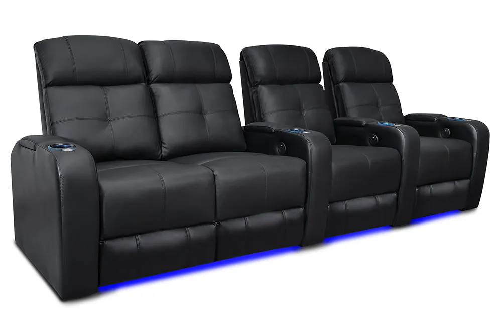 Valencia Verona Leather Home Theater Seating Power Headrest Row of 4 Loveseat Left, Black