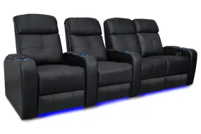 Valencia Verona Leather Home Theater Seating Power Headrest Row of 4 Loveseat Right, Black