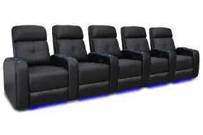 Valencia Verona Leather Home Theater Seating Power Headrest Row of 5, Black