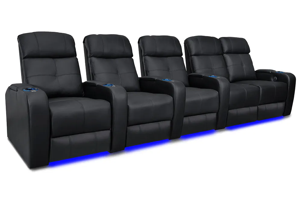 Valencia Verona Leather Home Theater Seating Power Headrest Row of 5 Loveseat Right, Black